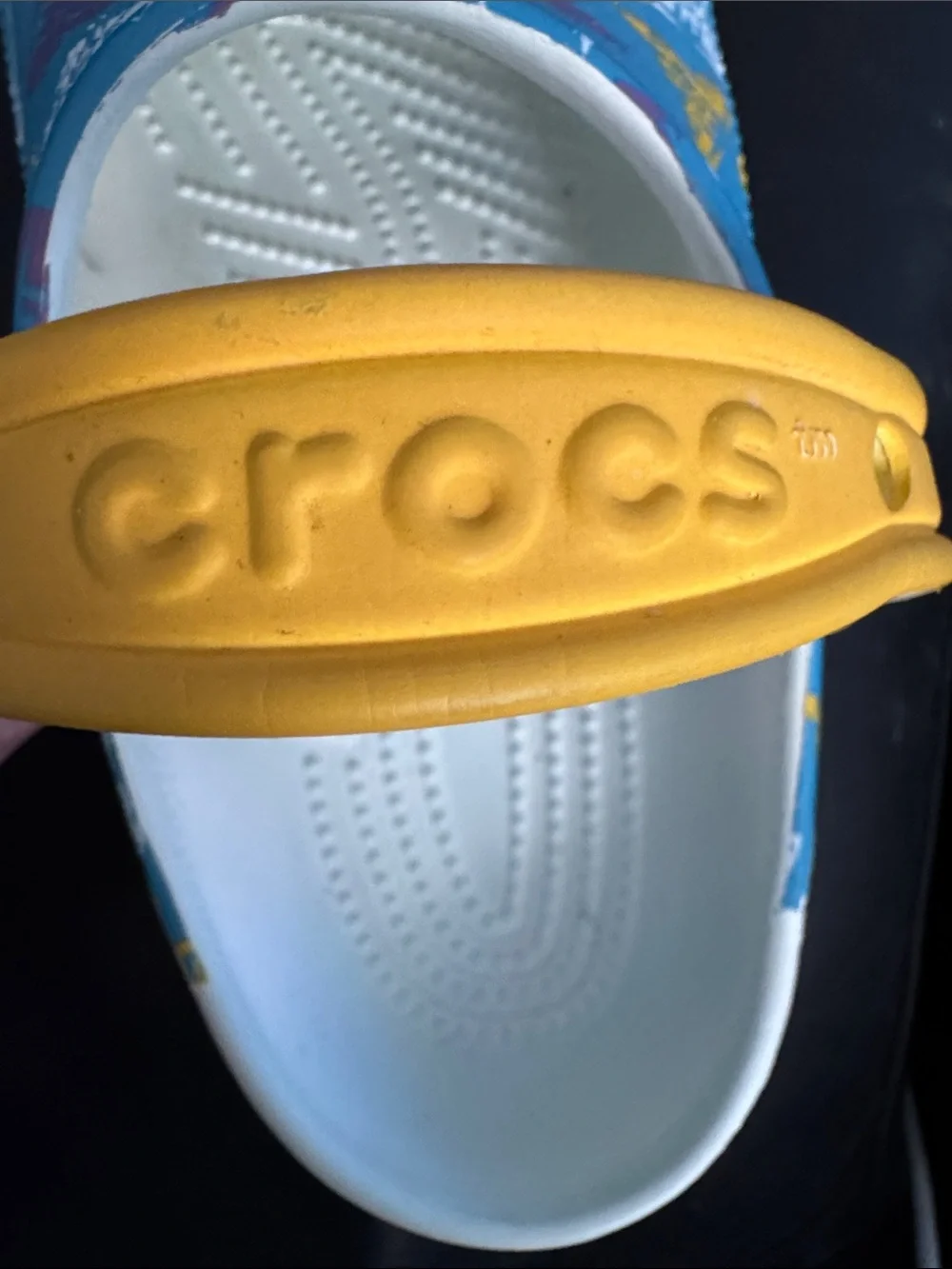 CROCS Kids Blue Castle Print Clogs with Yellow Strap